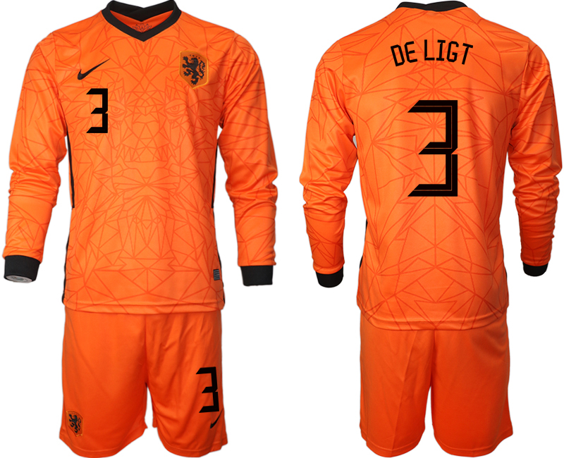 Men 2021 European Cup Netherlands home long sleeve #3 soccer jerseys->netherlands(holland) jersey->Soccer Country Jersey